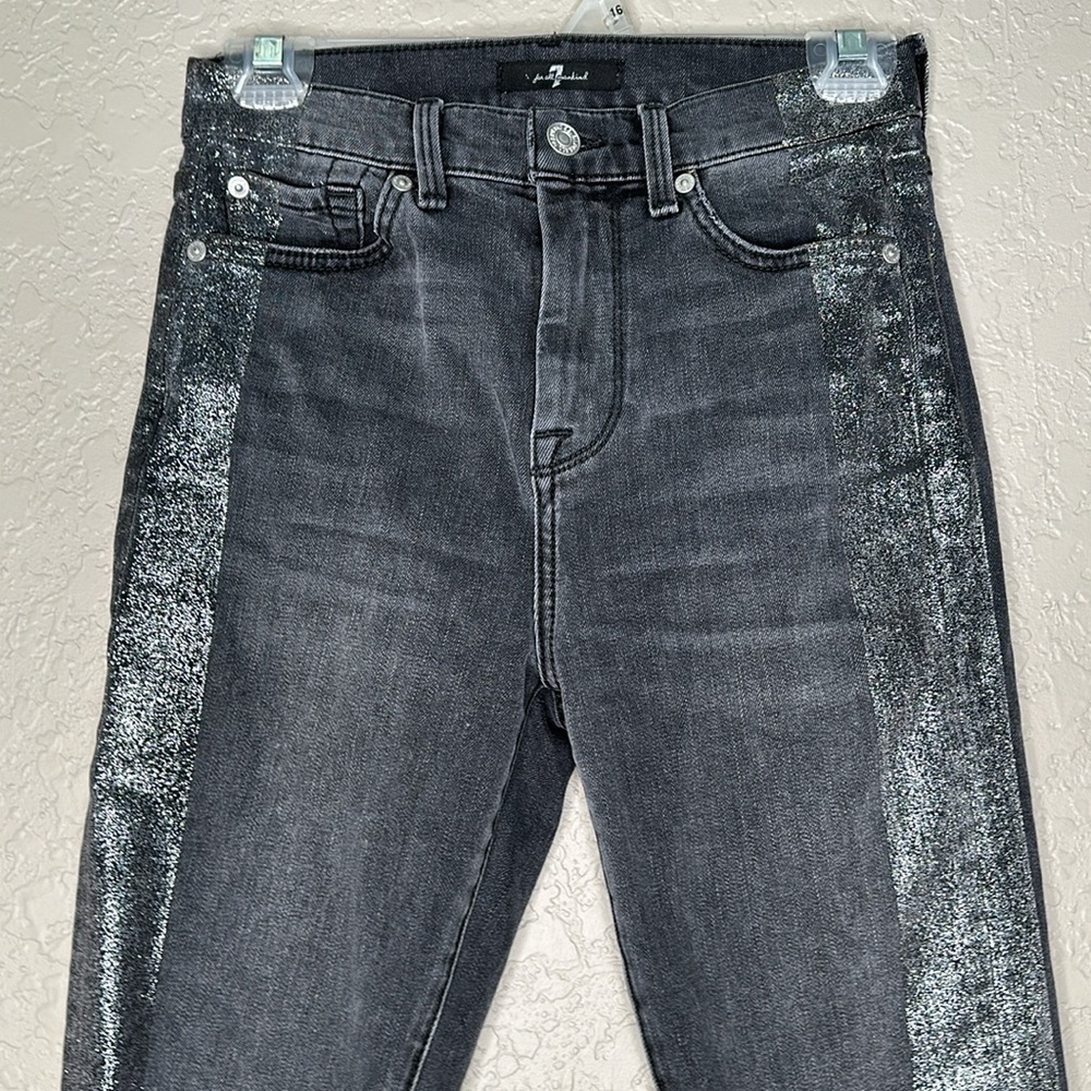 7 For All Mankind High-Waist Ankle Skinny Jeans in Metallic Glitter Tux - Picture 6 of 13